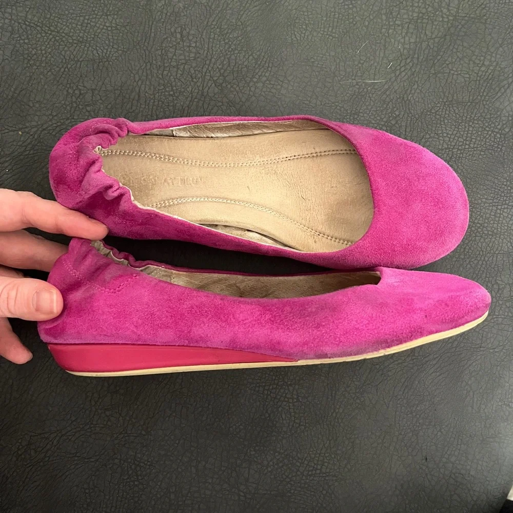 Chocolate Blu Suede Fuschia Virgo Ballet Wedge Shoes